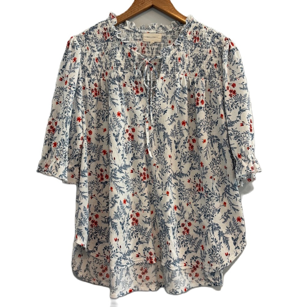 Melloday Blue & Orange Floral Tie Top Size Large